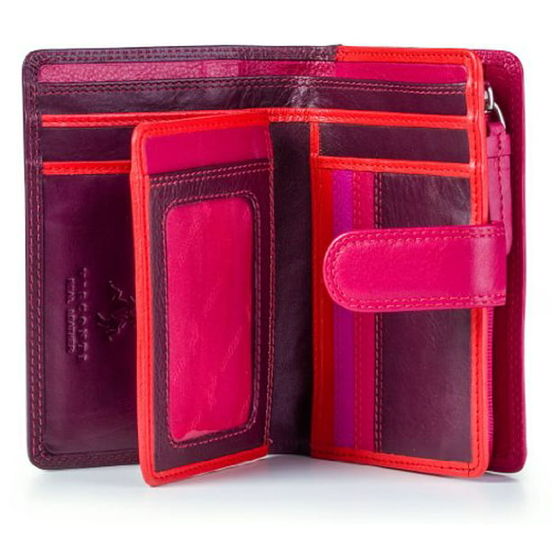 Super Soft Genuine Leather Multi Coloured Multi Zipped Coin Card Case Pink Blue 